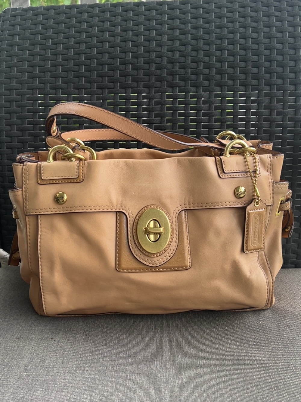 Coach Tan Leather Shoulder Bag with Gold Hardware